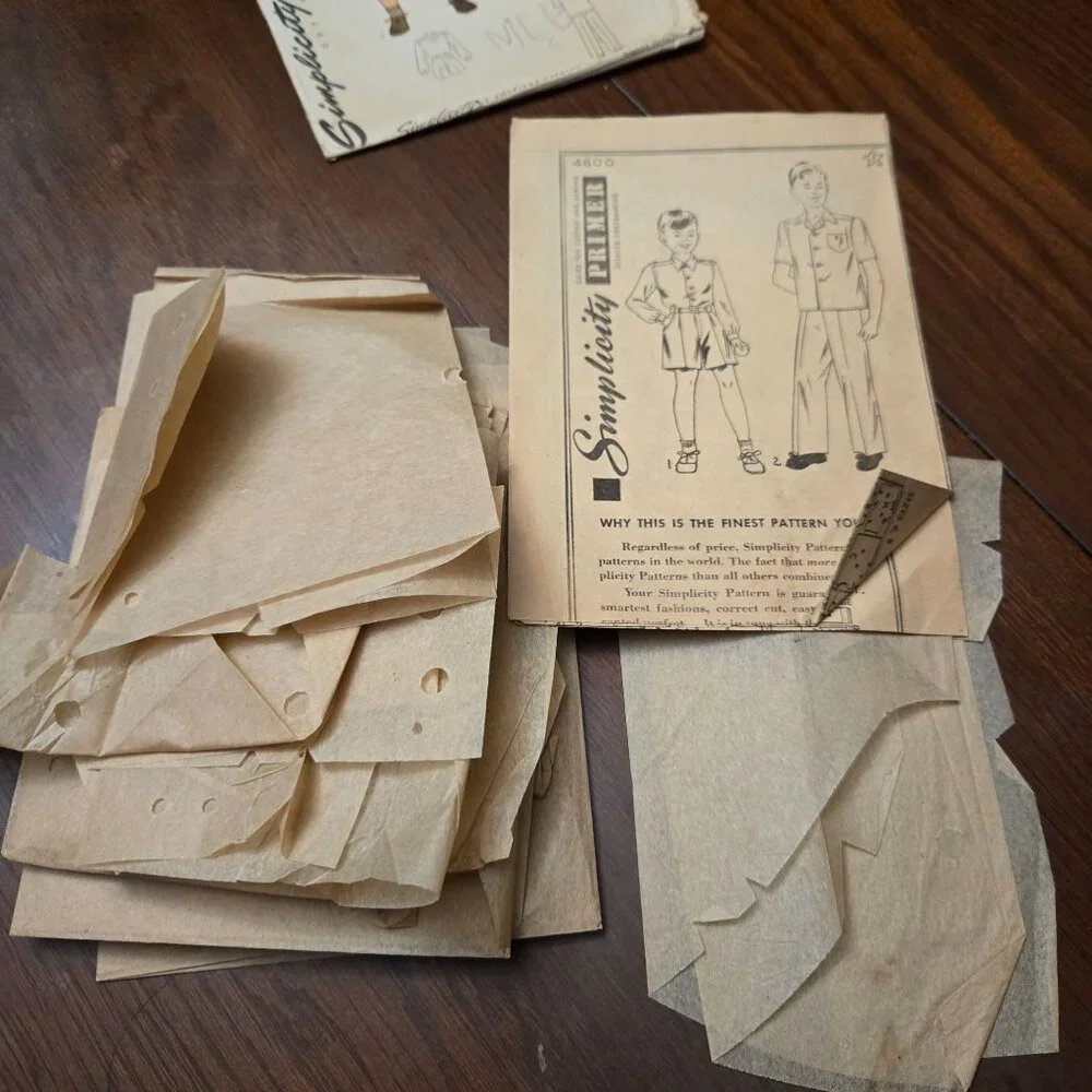 Simplicity 4600 sewing pattern Boys Shirt Trouser Size 6 vintage 40s CUT